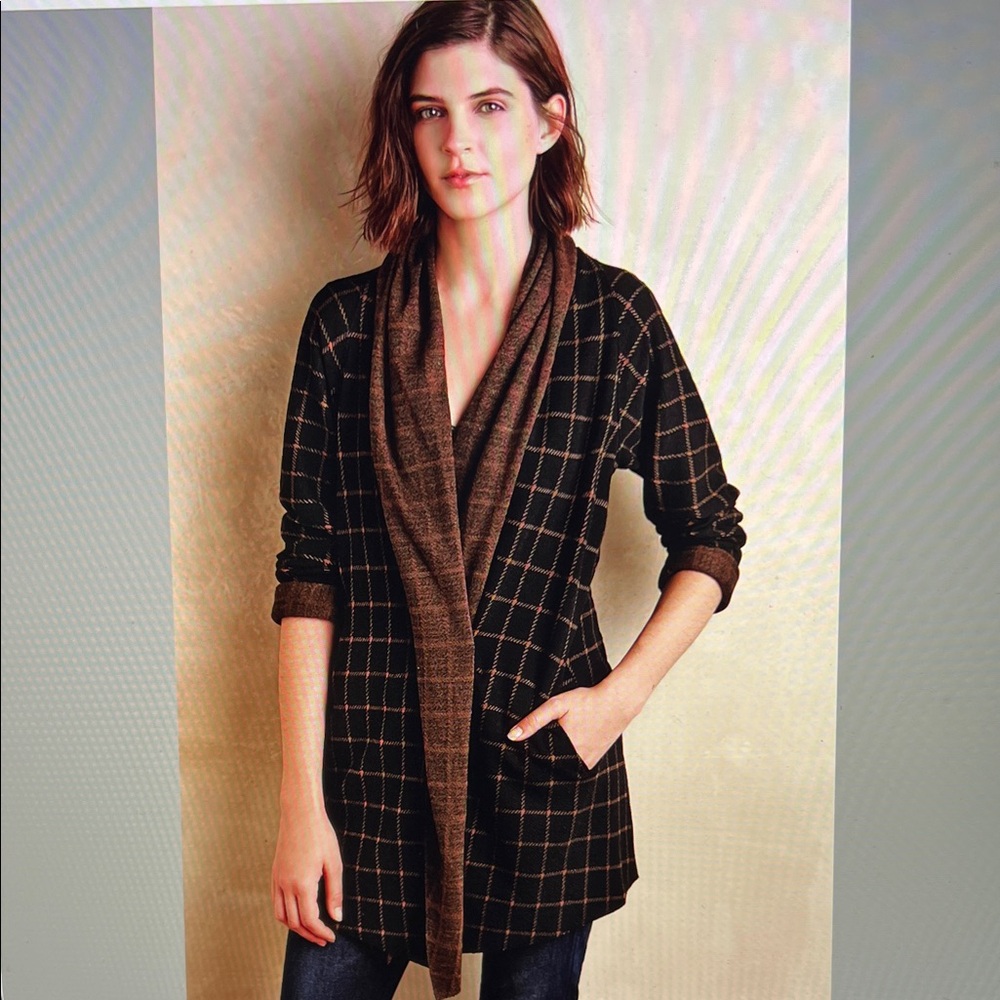 Anthropologie Windowpane Shawl Jacket by Sanctuary